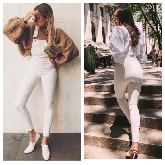 WeWoreWhat Pants - NEW WeWoreWhat {M} High Rise White Skinny Overalls 6 8